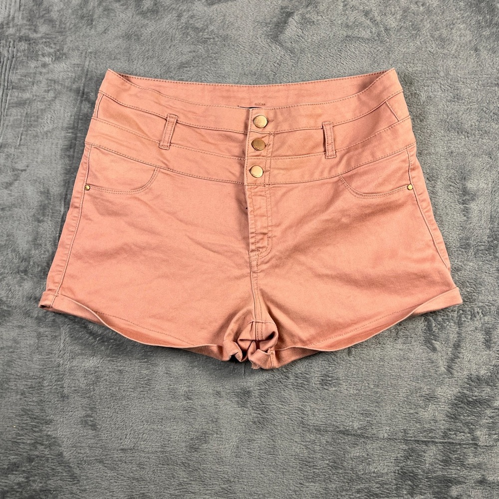 Refuge Shorts Womens 12 Mauve Pink Denim Stretch High Waisted Cuffed Hem Mom